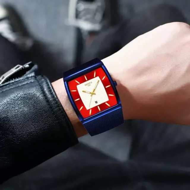 Luxury Square Quartz Men’s Watch with luminous display, waterproof design, and stainless steel case